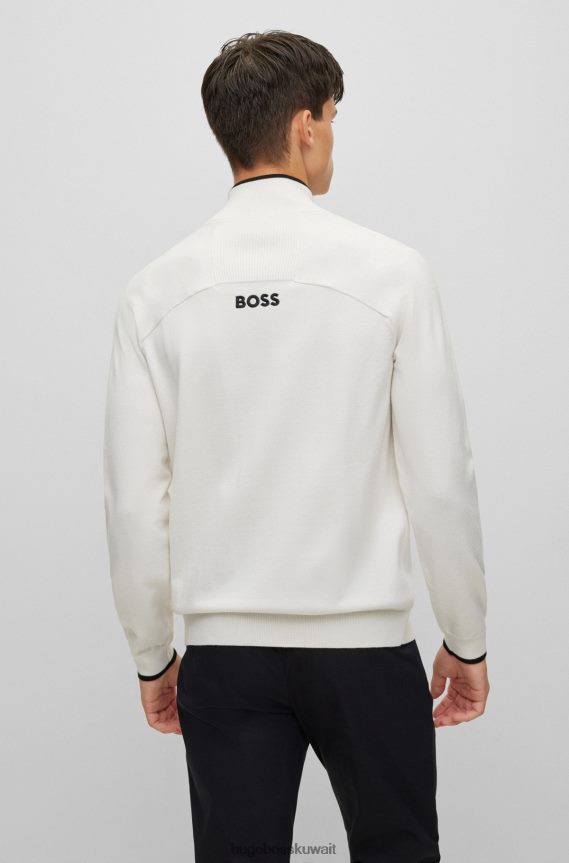 4TFNJN2050 أبيض Hugo Boss سترة بسحاب ورقبة عادية مع شعارات مطرزة باللون الأبيض