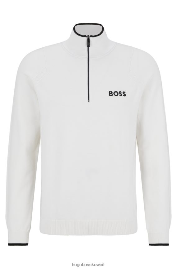 4TFNJN2050 أبيض Hugo Boss سترة بسحاب ورقبة عادية مع شعارات مطرزة باللون الأبيض