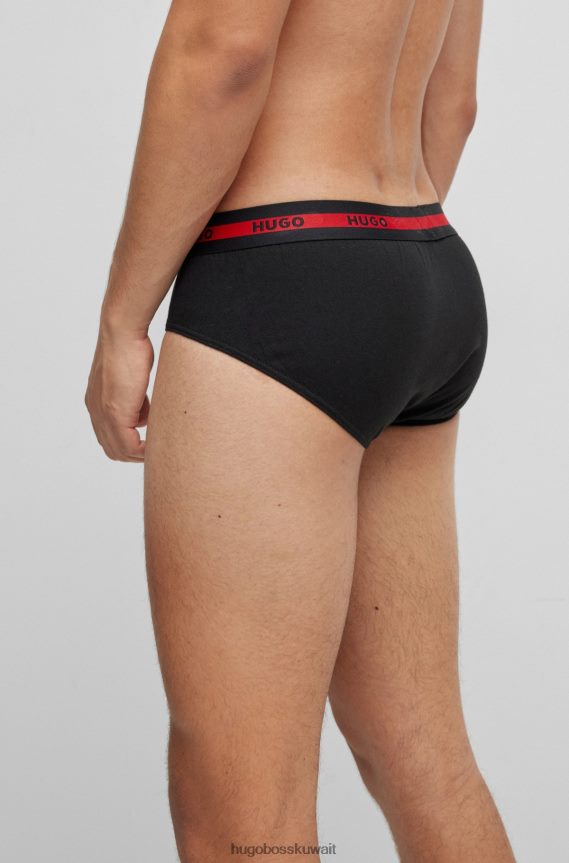 4TFNJN2051 أسود Hugo Boss حزمة من قطعتين من السراويل الداخلية المصنوعة من القطن المطاطي مع أحزمة خصر تحمل شعار Hugo