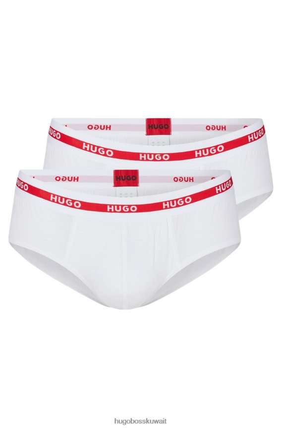 4TFNJN2052 أبيض Hugo Boss حزمة من قطعتين من الملابس الداخلية المصنوعة من القطن المطاطي مع أحزمة خصر تحمل شعار هوغو باللون الأبيض