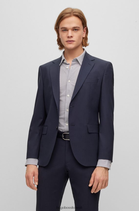 4TFNJN2053 أزرق Hugo Boss سترة هوغو الزرقاء ذات المقاس العادي من الصوف البكر المطاطي