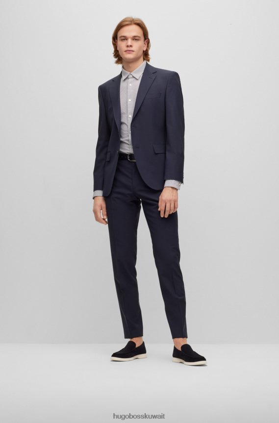 4TFNJN2053 أزرق Hugo Boss سترة هوغو الزرقاء ذات المقاس العادي من الصوف البكر المطاطي