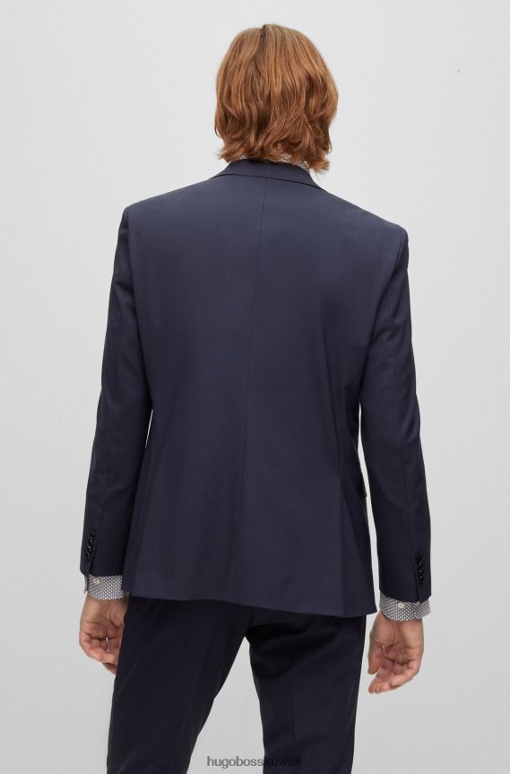 4TFNJN2053 أزرق Hugo Boss سترة هوغو الزرقاء ذات المقاس العادي من الصوف البكر المطاطي