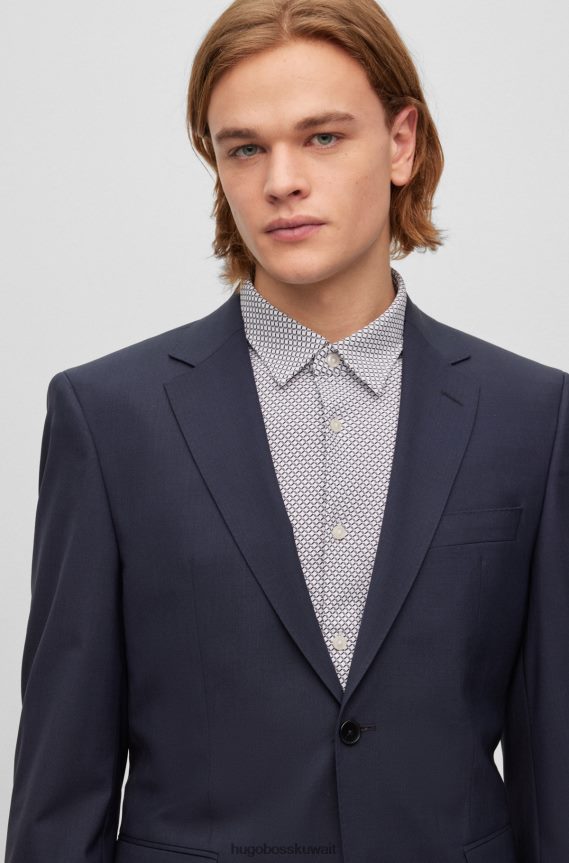 4TFNJN2053 أزرق Hugo Boss سترة هوغو الزرقاء ذات المقاس العادي من الصوف البكر المطاطي