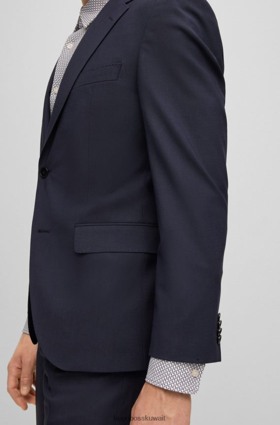 4TFNJN2053 أزرق Hugo Boss سترة هوغو الزرقاء ذات المقاس العادي من الصوف البكر المطاطي