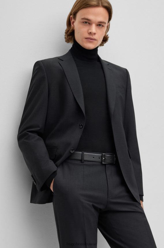4TFNJN2054 الرمادي الداكن Hugo Boss سترة Hugo باللون الرمادي الداكن ذات المقاس العادي من الصوف البكر المطاطي