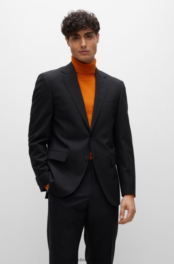 4TFNJN2055 أسود Hugo Boss سترة Hugo ذات المقاس العادي من الصوف البكر المطاطي باللون الأسود