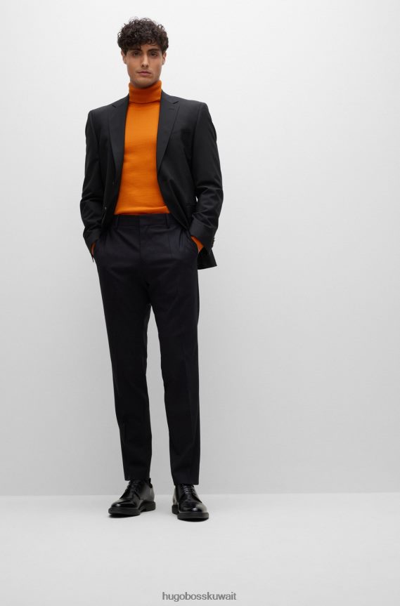 4TFNJN2055 أسود Hugo Boss سترة Hugo ذات المقاس العادي من الصوف البكر المطاطي باللون الأسود