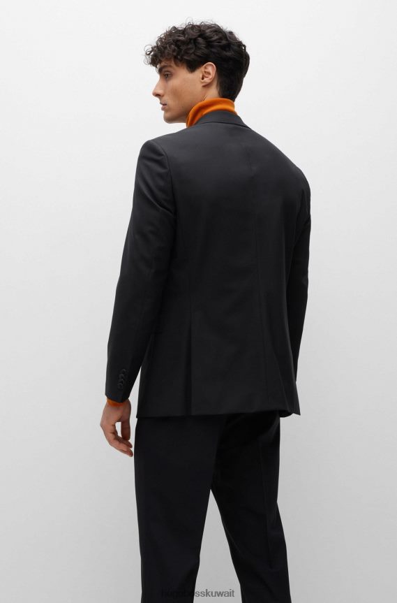 4TFNJN2055 أسود Hugo Boss سترة Hugo ذات المقاس العادي من الصوف البكر المطاطي باللون الأسود