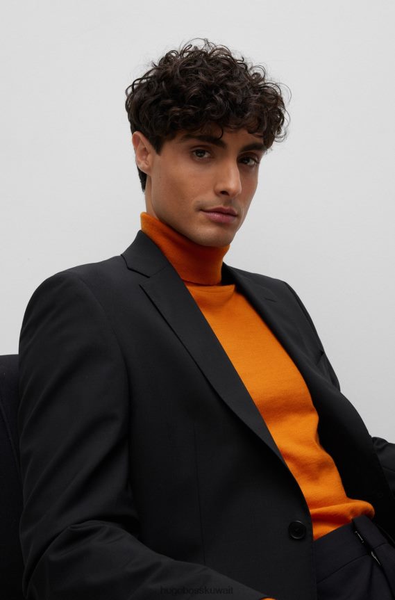 4TFNJN2055 أسود Hugo Boss سترة Hugo ذات المقاس العادي من الصوف البكر المطاطي باللون الأسود