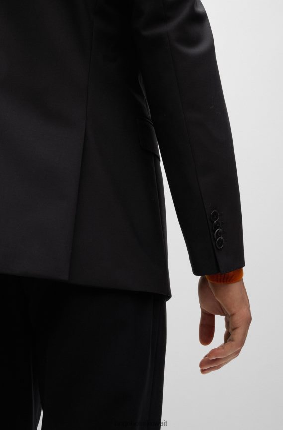 4TFNJN2055 أسود Hugo Boss سترة Hugo ذات المقاس العادي من الصوف البكر المطاطي باللون الأسود