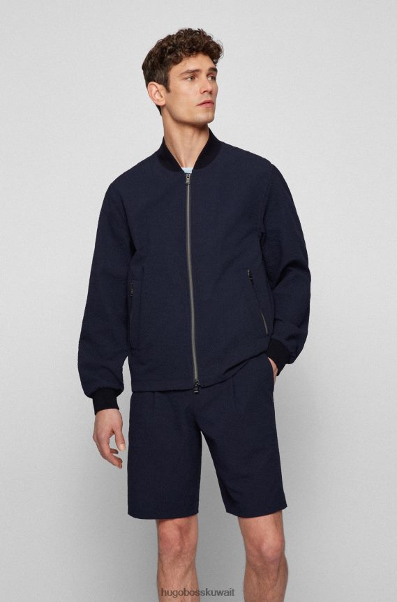 4TFNJN2057 أزرق غامق Hugo Boss سترة زرقاء داكنة بقصة ضيقة في هوغو النسيج القطني القابل للتمدد