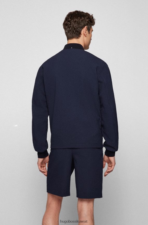 4TFNJN2057 أزرق غامق Hugo Boss سترة زرقاء داكنة بقصة ضيقة في هوغو النسيج القطني القابل للتمدد