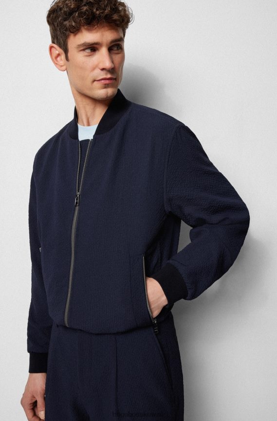 4TFNJN2057 أزرق غامق Hugo Boss سترة زرقاء داكنة بقصة ضيقة في هوغو النسيج القطني القابل للتمدد