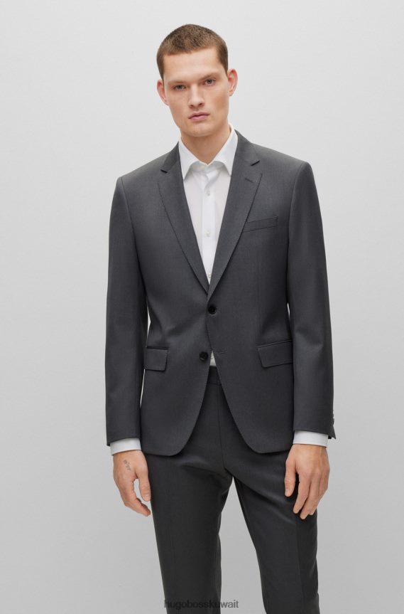 4TFNJN2062 الرمادي الداكن Hugo Boss سترة ضيقة من الصوف البكر باللون الرمادي الداكن