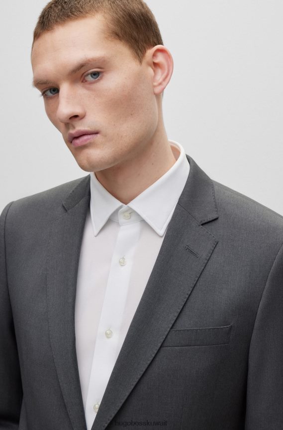 4TFNJN2062 الرمادي الداكن Hugo Boss سترة ضيقة من الصوف البكر باللون الرمادي الداكن