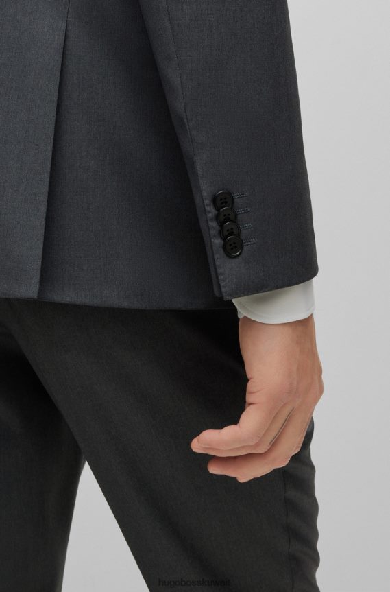 4TFNJN2062 الرمادي الداكن Hugo Boss سترة ضيقة من الصوف البكر باللون الرمادي الداكن