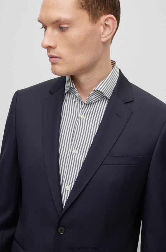 4TFNJN2063 أزرق غامق Hugo Boss سترة زرقاء داكنة بقصة ضيقة من سيرج هوغو من الصوف البكر