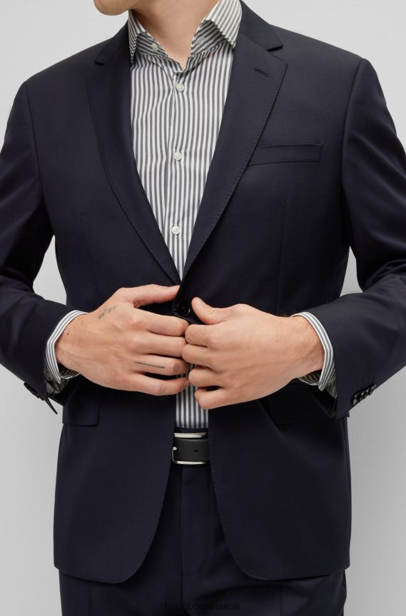 4TFNJN2063 أزرق غامق Hugo Boss سترة زرقاء داكنة بقصة ضيقة من سيرج هوغو من الصوف البكر