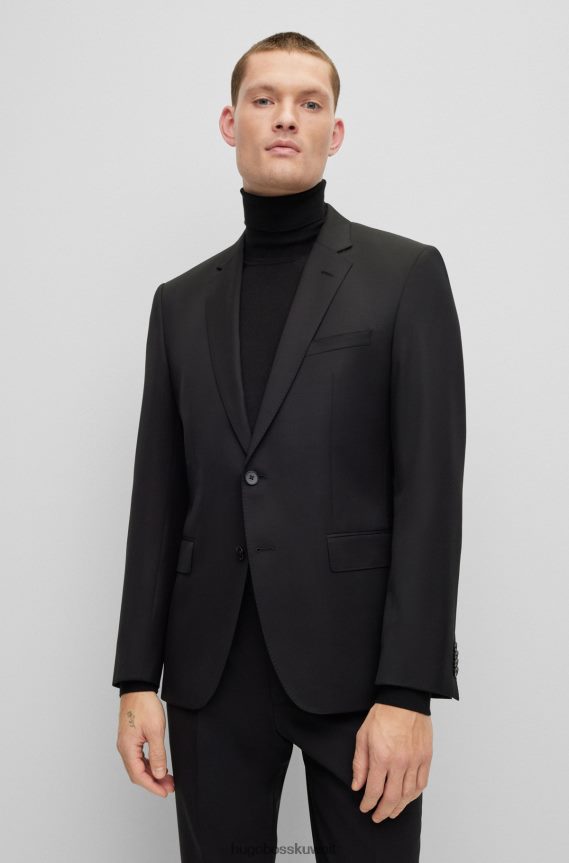 4TFNJN2064 أسود Hugo Boss سترة ضيقة من الصوف البكر باللون الأسود سيرج هوغو