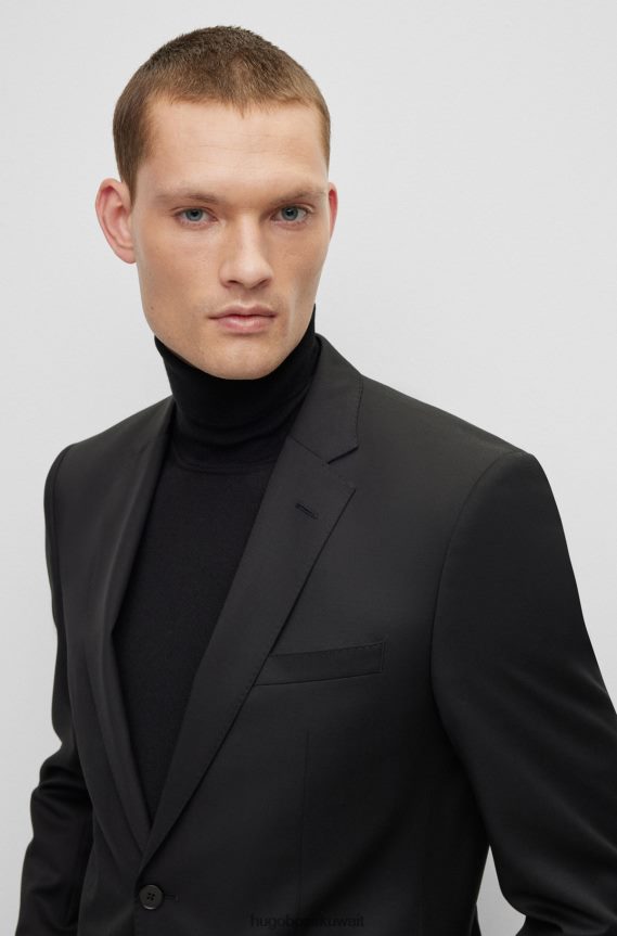 4TFNJN2064 أسود Hugo Boss سترة ضيقة من الصوف البكر باللون الأسود سيرج هوغو