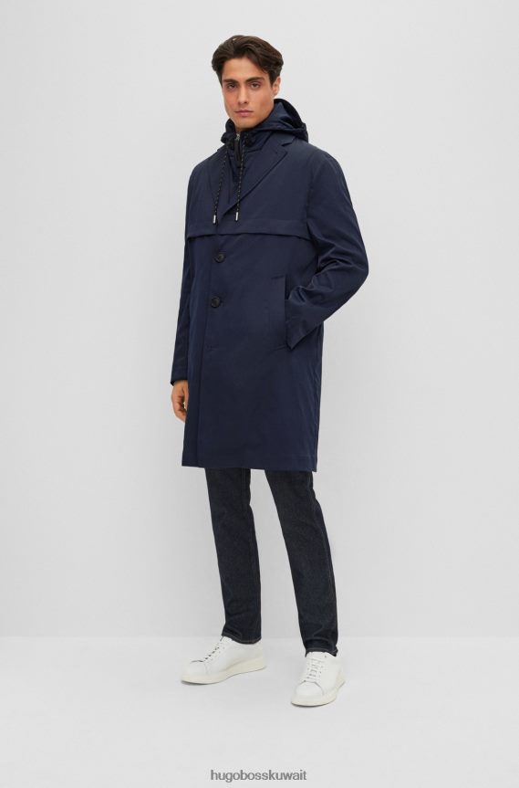 4TFNJN2067 أزرق غامق Hugo Boss معطف هوغو مريح وطارد للماء مع سحاب داخلي باللون الأزرق الداكن