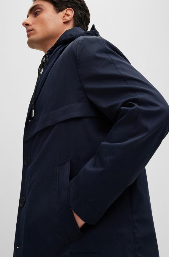 4TFNJN2067 أزرق غامق Hugo Boss معطف هوغو مريح وطارد للماء مع سحاب داخلي باللون الأزرق الداكن