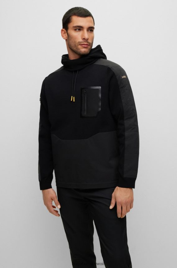 4TFNJN2068 أسود Hugo Boss هودي هجين مريح بتصميم سنود هوغو أسود