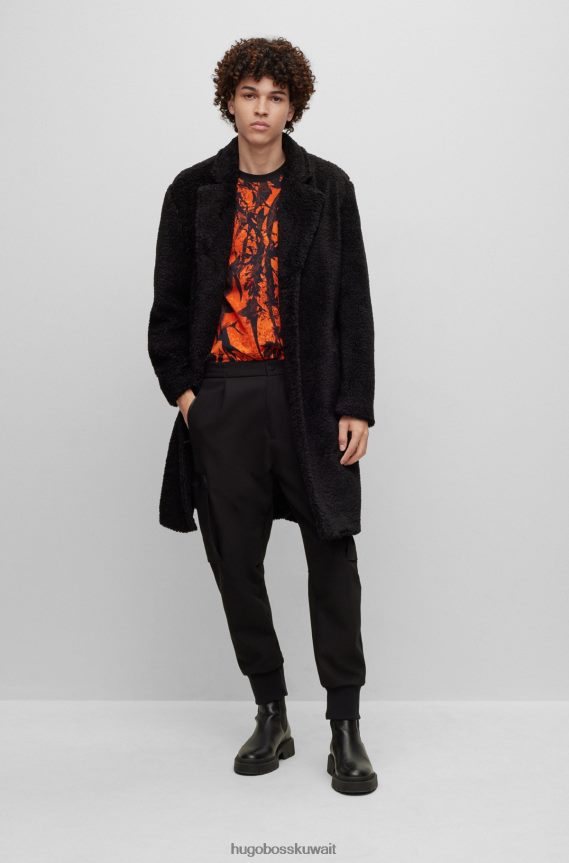 4TFNJN2069 أسود Hugo Boss معطف أسود بقصة عادية مصنوع من قماش تيدي هوغو