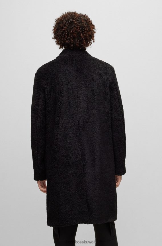 4TFNJN2069 أسود Hugo Boss معطف أسود بقصة عادية مصنوع من قماش تيدي هوغو