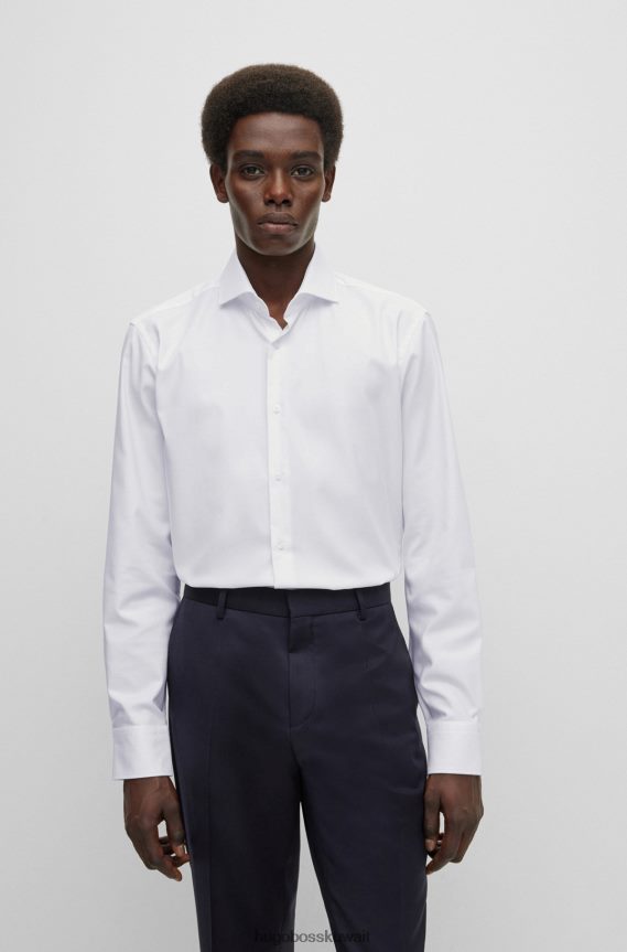 4TFNJN2070 أبيض Hugo Boss قميص بقصة عادية مصنوع من نسيج قطني مضلع سهل الكي باللون الأبيض