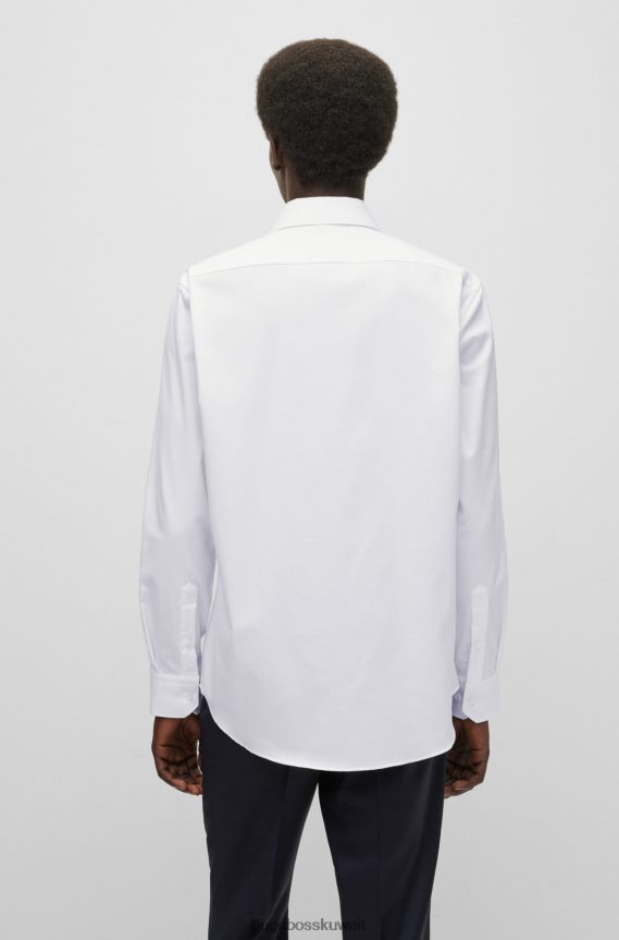 4TFNJN2070 أبيض Hugo Boss قميص بقصة عادية مصنوع من نسيج قطني مضلع سهل الكي باللون الأبيض