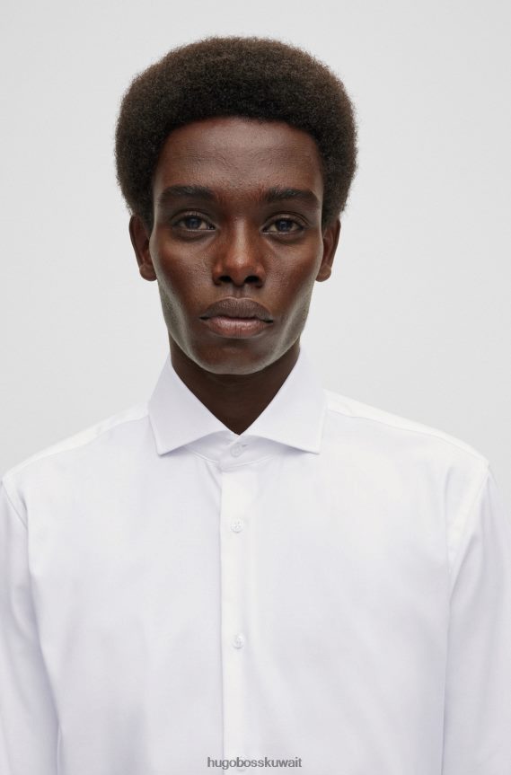 4TFNJN2070 أبيض Hugo Boss قميص بقصة عادية مصنوع من نسيج قطني مضلع سهل الكي باللون الأبيض