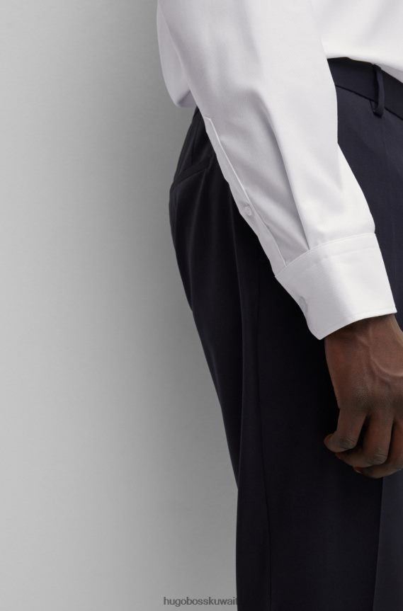 4TFNJN2070 أبيض Hugo Boss قميص بقصة عادية مصنوع من نسيج قطني مضلع سهل الكي باللون الأبيض