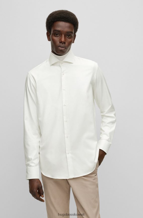 4TFNJN2072 أبيض Hugo Boss قميص Hugo باللون الأبيض بقصة عادية مصنوع من نسيج قطني مطاطي سهل الكي