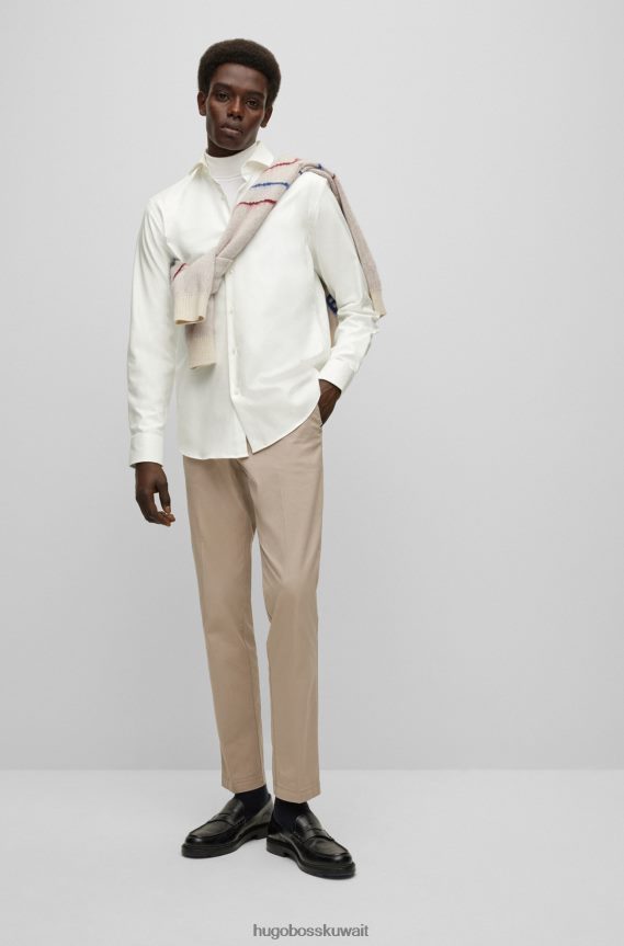 4TFNJN2072 أبيض Hugo Boss قميص Hugo باللون الأبيض بقصة عادية مصنوع من نسيج قطني مطاطي سهل الكي