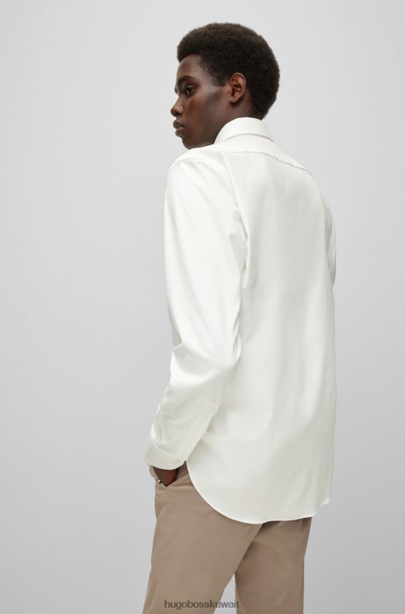 4TFNJN2072 أبيض Hugo Boss قميص Hugo باللون الأبيض بقصة عادية مصنوع من نسيج قطني مطاطي سهل الكي