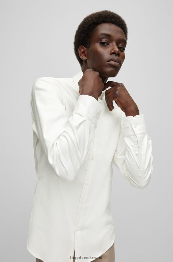 4TFNJN2072 أبيض Hugo Boss قميص Hugo باللون الأبيض بقصة عادية مصنوع من نسيج قطني مطاطي سهل الكي