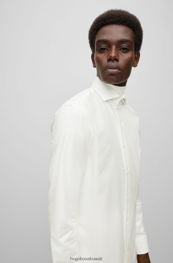 4TFNJN2072 أبيض Hugo Boss قميص Hugo باللون الأبيض بقصة عادية مصنوع من نسيج قطني مطاطي سهل الكي