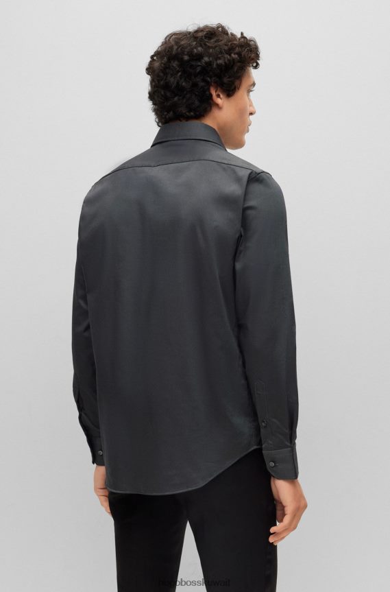 4TFNJN2073 الرمادي الداكن Hugo Boss قميص Hugo ذو المقاس العادي مصنوع من نسيج قطني مضلع سهل الكي باللون الرمادي الداكن