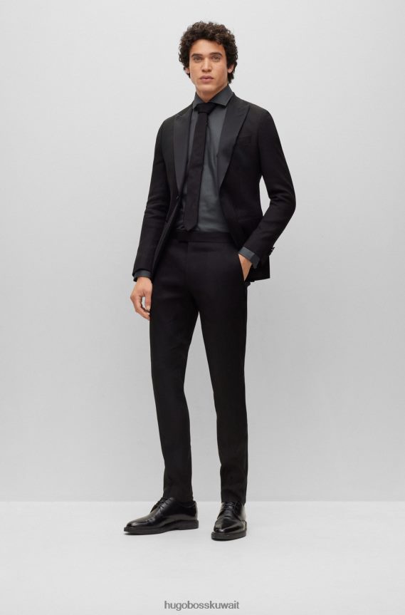 4TFNJN2073 الرمادي الداكن Hugo Boss قميص Hugo ذو المقاس العادي مصنوع من نسيج قطني مضلع سهل الكي باللون الرمادي الداكن