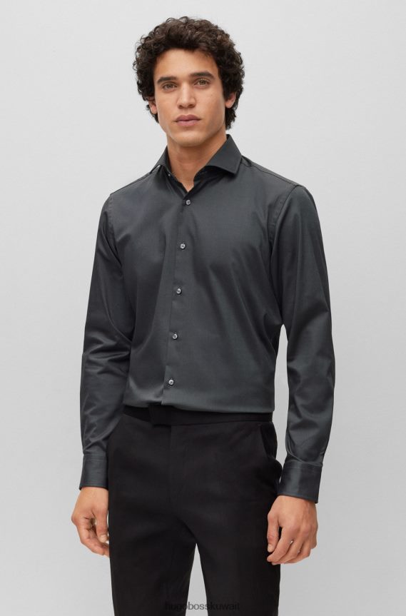 4TFNJN2073 الرمادي الداكن Hugo Boss قميص Hugo ذو المقاس العادي مصنوع من نسيج قطني مضلع سهل الكي باللون الرمادي الداكن