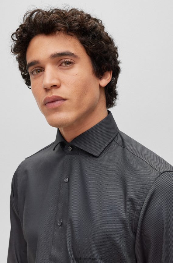 4TFNJN2073 الرمادي الداكن Hugo Boss قميص Hugo ذو المقاس العادي مصنوع من نسيج قطني مضلع سهل الكي باللون الرمادي الداكن