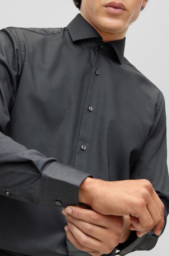 4TFNJN2073 الرمادي الداكن Hugo Boss قميص Hugo ذو المقاس العادي مصنوع من نسيج قطني مضلع سهل الكي باللون الرمادي الداكن