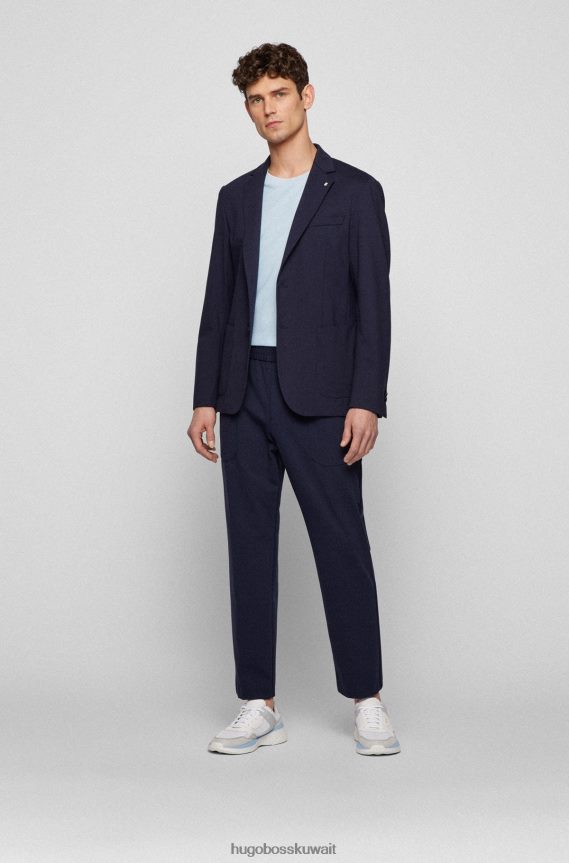 4TFNJN2074 أزرق غامق Hugo Boss بنطال بقصّة مدببة من الجيرسيه المطاطي باللون الأزرق الداكن من هوغو