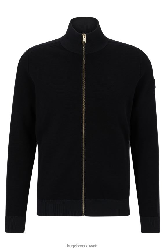 4TFNJN2076 أسود Hugo Boss سترة محبوكة بسحاب مع رقعة شعار هوغو باللون الأسود