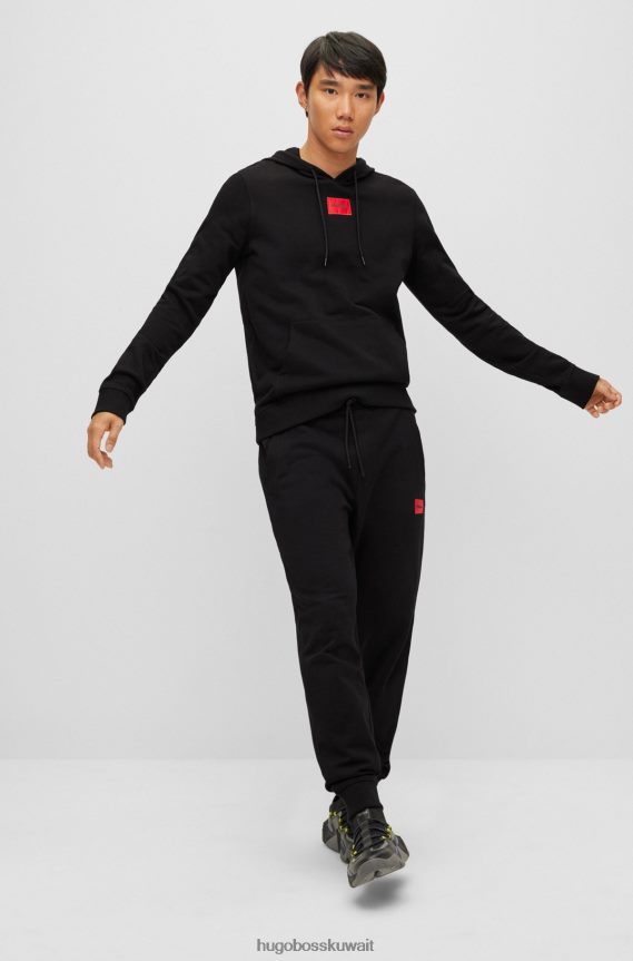 4TFNJN2077 أسود Hugo Boss سروال رياضي من قطن هوغو باللون الأسود مع رقعة شعار حمراء