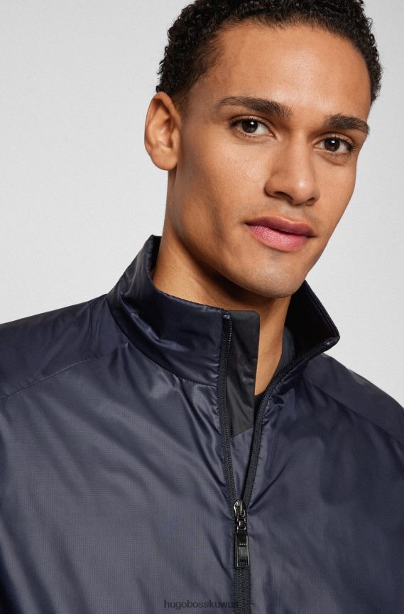 4TFNJN2081 أزرق غامق Hugo Boss سترة بسحاب باللون الأزرق الداكن مصنوعة من قماش هوغو المعاد تدويره والمقاوم للماء