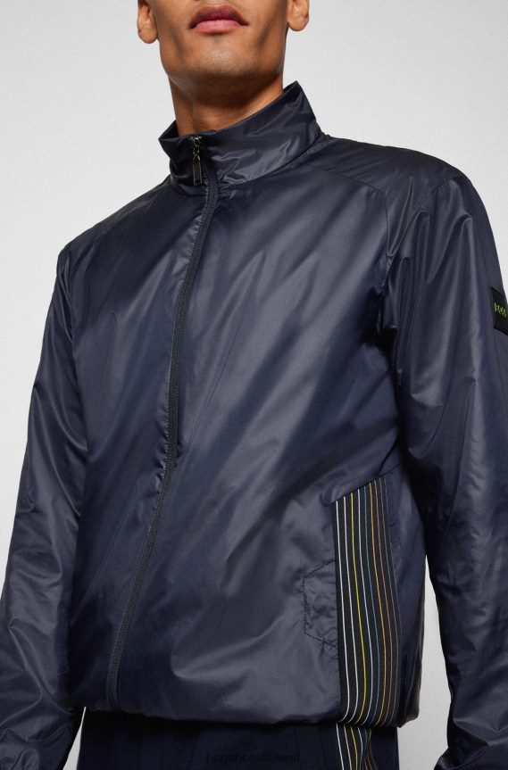 4TFNJN2081 أزرق غامق Hugo Boss سترة بسحاب باللون الأزرق الداكن مصنوعة من قماش هوغو المعاد تدويره والمقاوم للماء