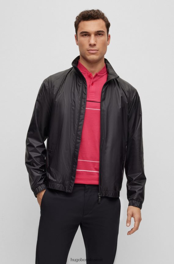 4TFNJN2082 أسود Hugo Boss جاكيت بسحاب مصنوع من قماش هوغو المعاد تدويره المقاوم للماء باللون الأسود